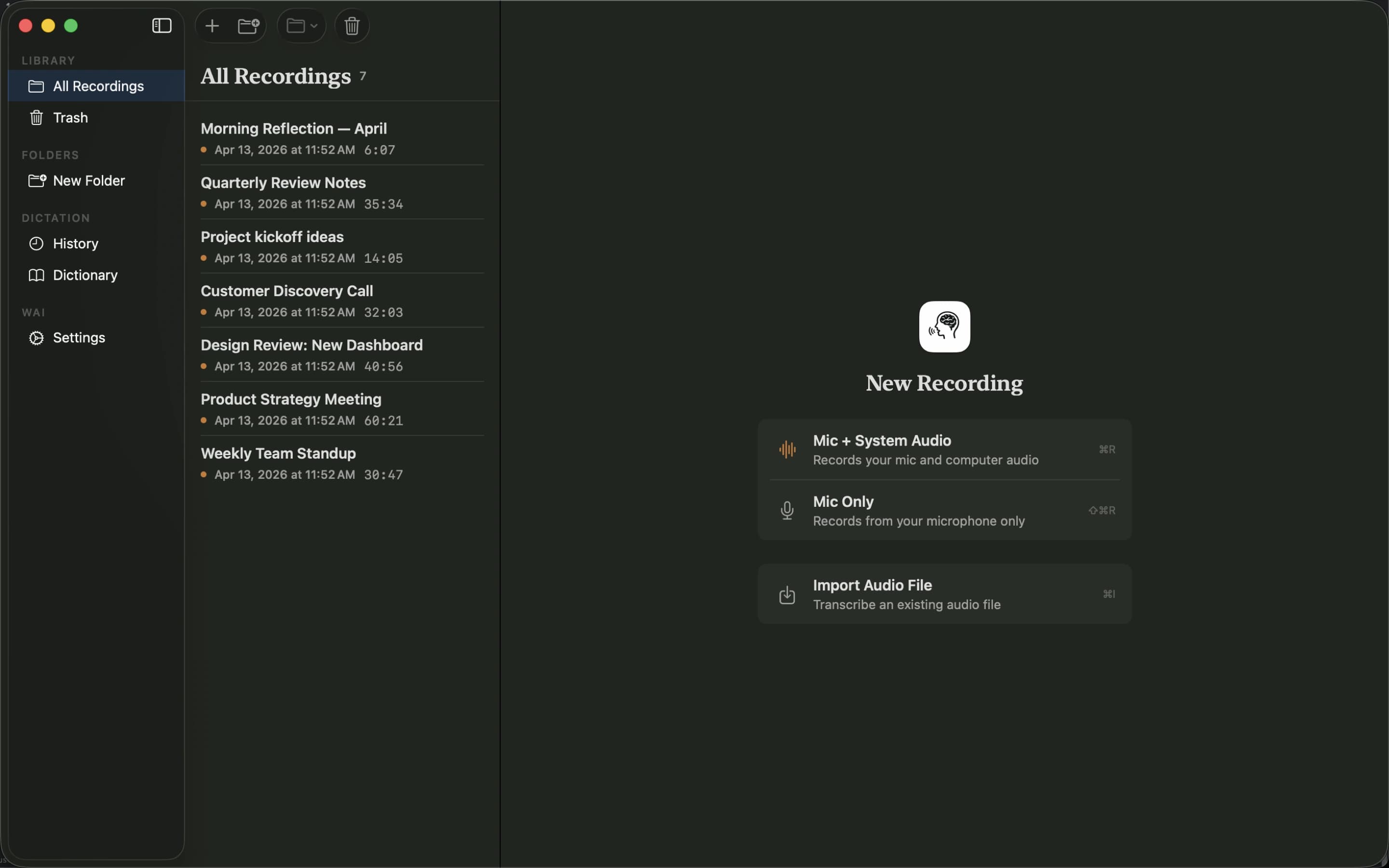 Библиотека записей WaiComputer на macOS
